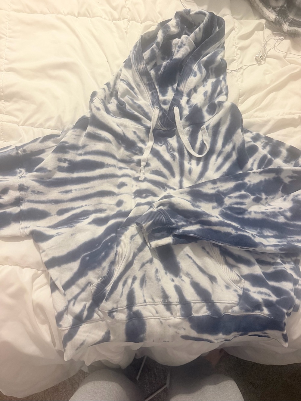 Tie-Dye Blue & White Hooded Sweatshirt